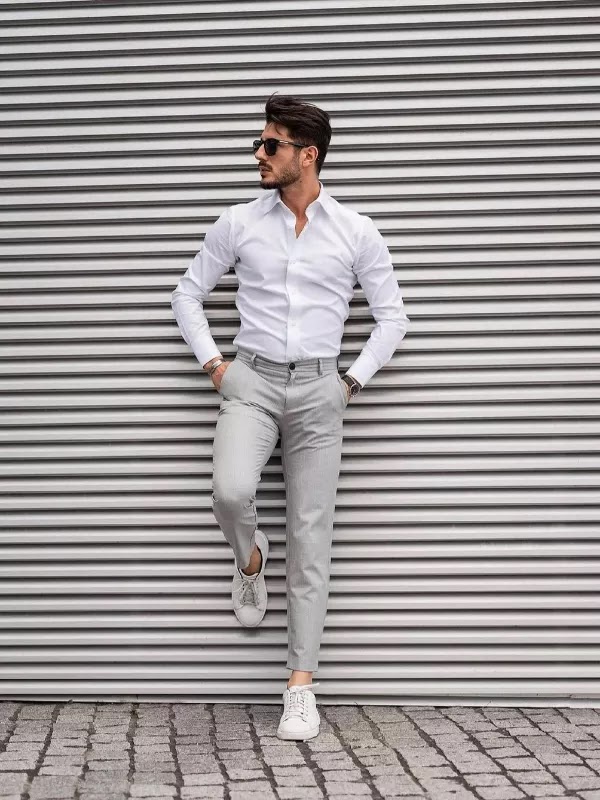 White and light grey Shirt pant combination photos.