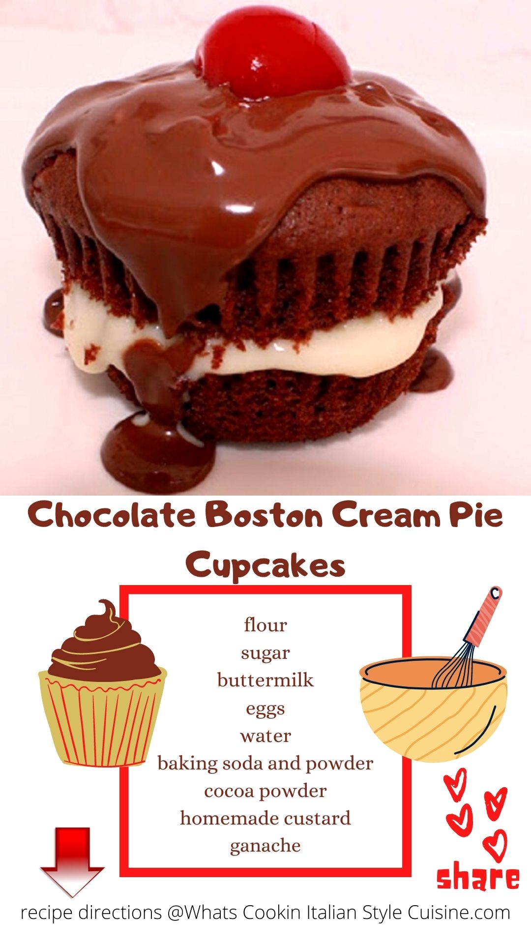 pin for later boston cream pie cupcakes