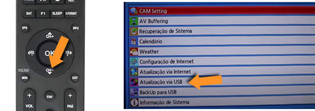 Menu cinebox de atualização via usb