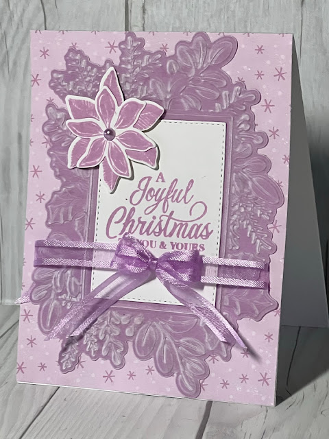 Christmas Card using Fresh Freesia colors and the Stampin' Up! Merriest Moment Stamp, Die and Embossing Folder bundle