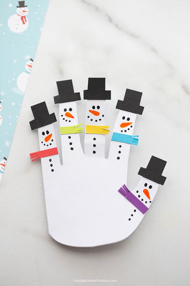 Paper snowman handprint craft