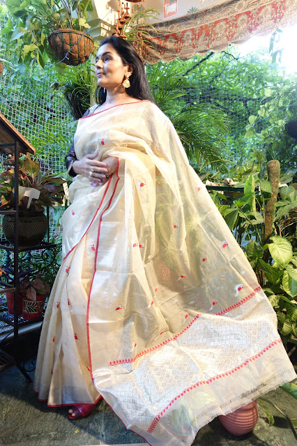 Banarasi ektara soft silk saree with a kadiyal border