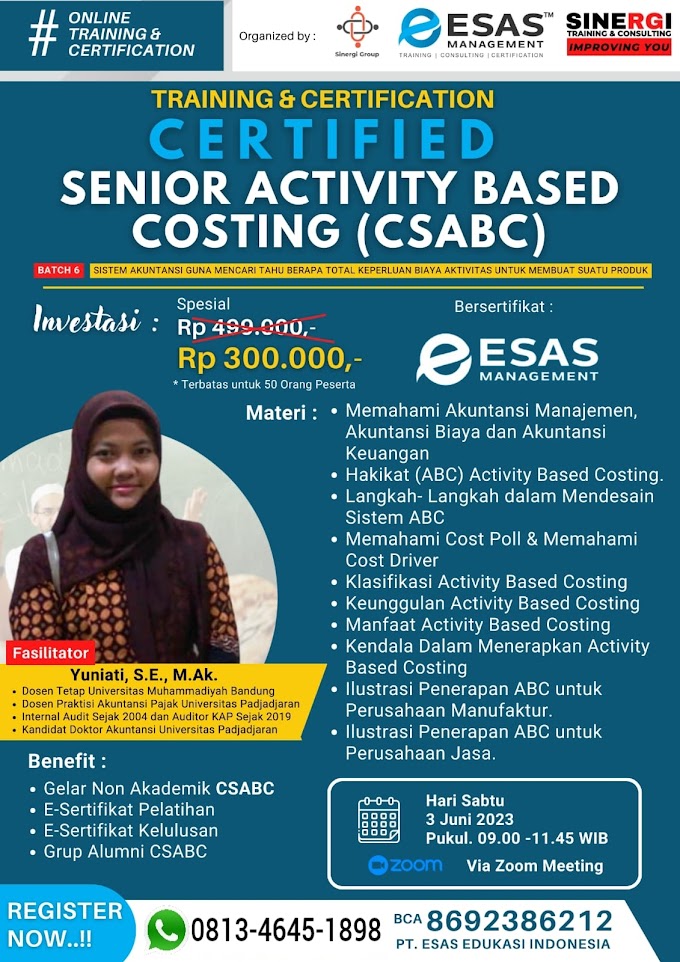 WA.0813-4645-1898 | Certified Senior Activity Based Costing (CSABC) 3 Juni 2023