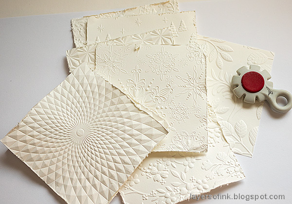 Layers of ink - Dry Embossed Background Tutorial by Anna-Karin Evaldsson. With embossing folders by Simon Says Stamp. Distress the edges.