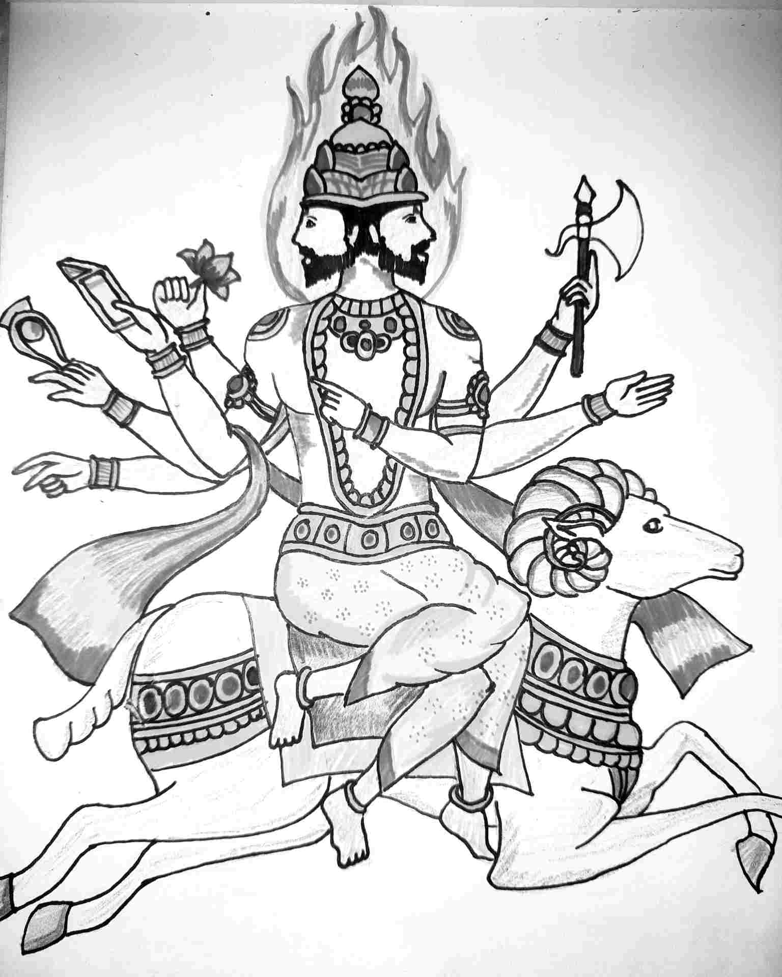 Sketch of Agni Dev : God of Fire