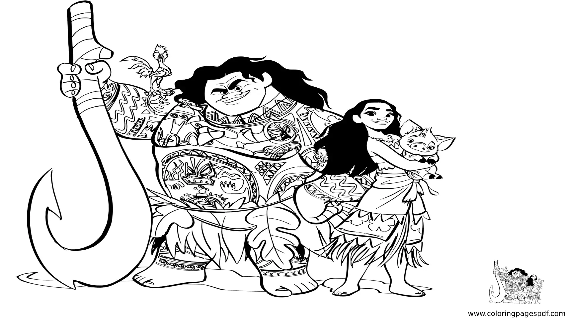 Coloring Pages Of Moana, Maul, And Pua