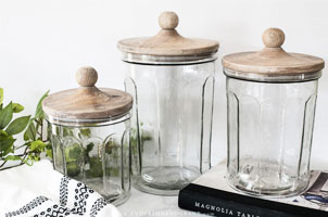 Glass kitchen canisters with wood lid