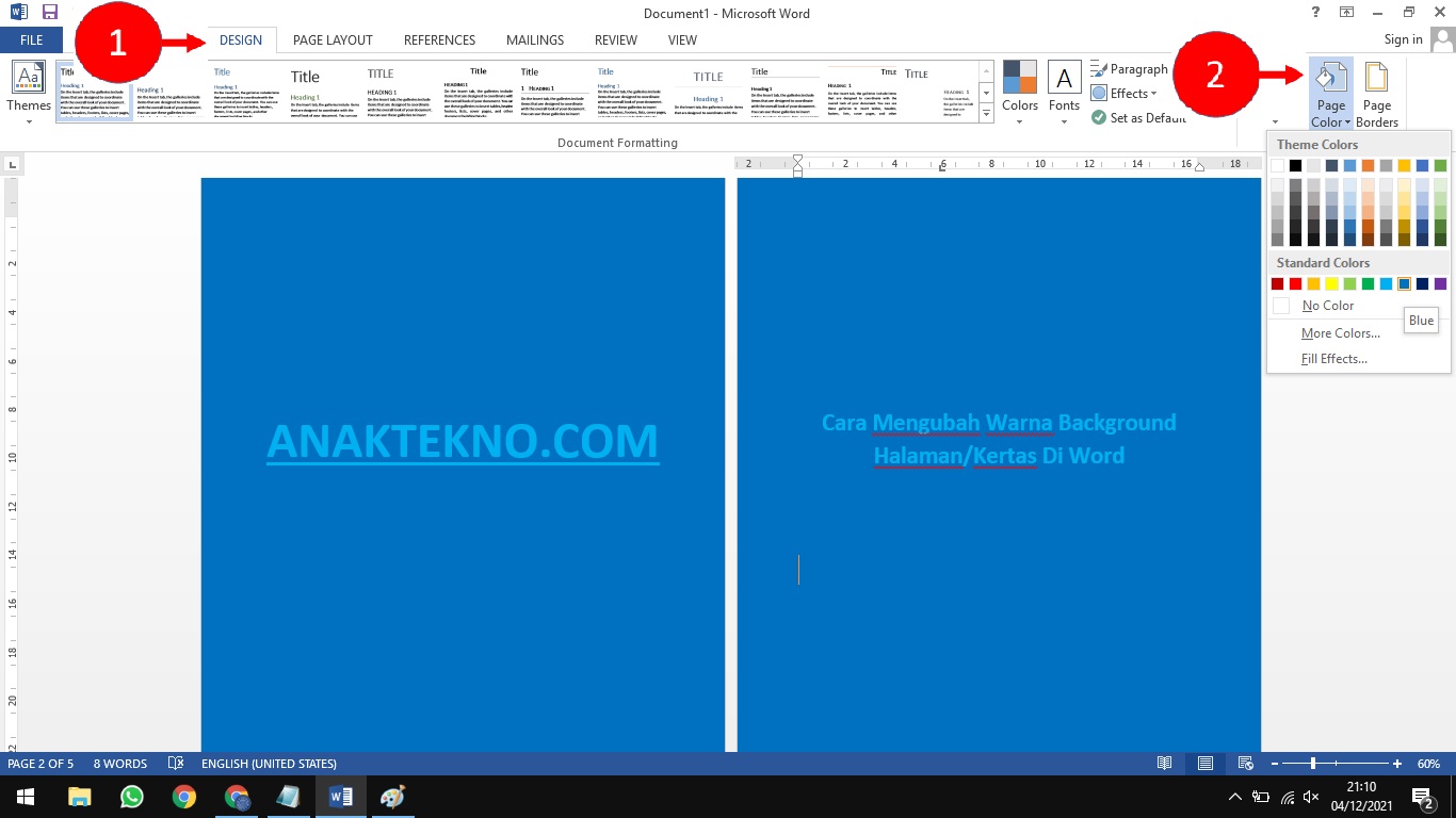 Cara mengubah warna background kertas di Word 2013