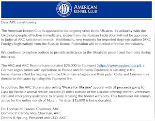 Letter from AKC to Membership in regards to Ukraine.