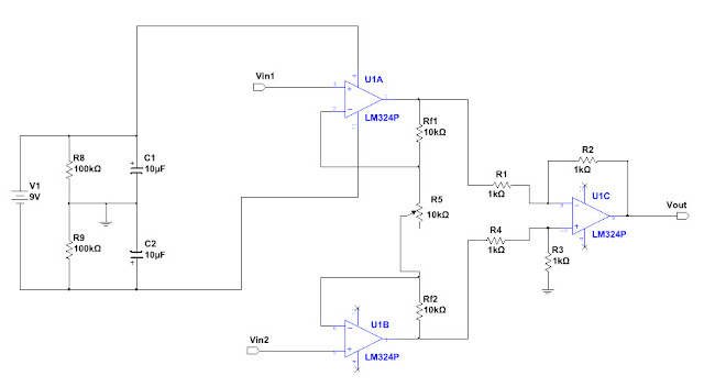 schematic diagram of the LM324 instrumentation amplifier