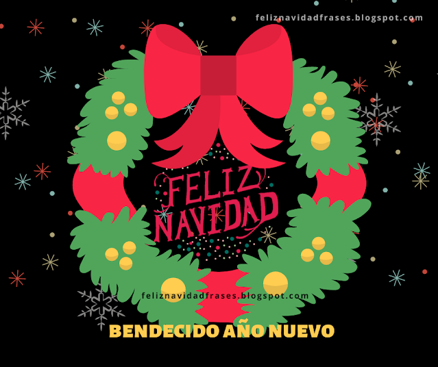 guirnalda navideña con saludo de feliz navidad y año nuevo bendecido. Frases de navidad