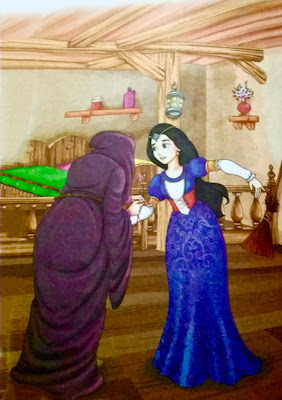 Snow White happily let the old woman thread the new lace.   snow white story writing,5 minute Snow White story, snow White original story, snow white, snow white story in english, snow white original story summary, snow white story for kids, snow white story,