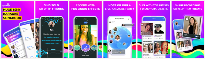 Capturas de pantalla de la aplicación de karaoke Smule