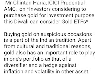 Investors considering to purchase gold for investment purpose this Diwali can consider Gold ETFs