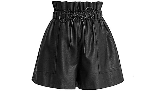 SCHHJZPJ High Waisted Wide Leg Black Faux Leather Shorts for Women