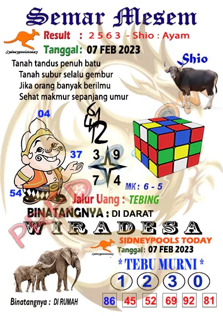 Prediksi Semar Mesem SDY Hari Ini JP 07 Februari 2023