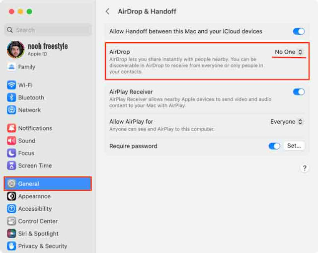 اضبط AirDrop على No One على Mac
