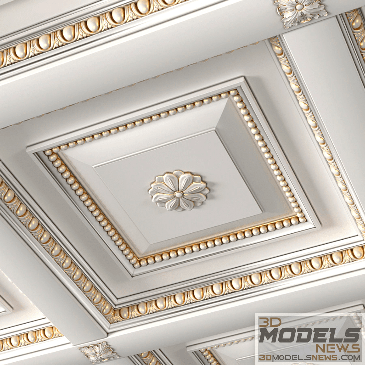 Classic coffered ceiling model with gilding 2