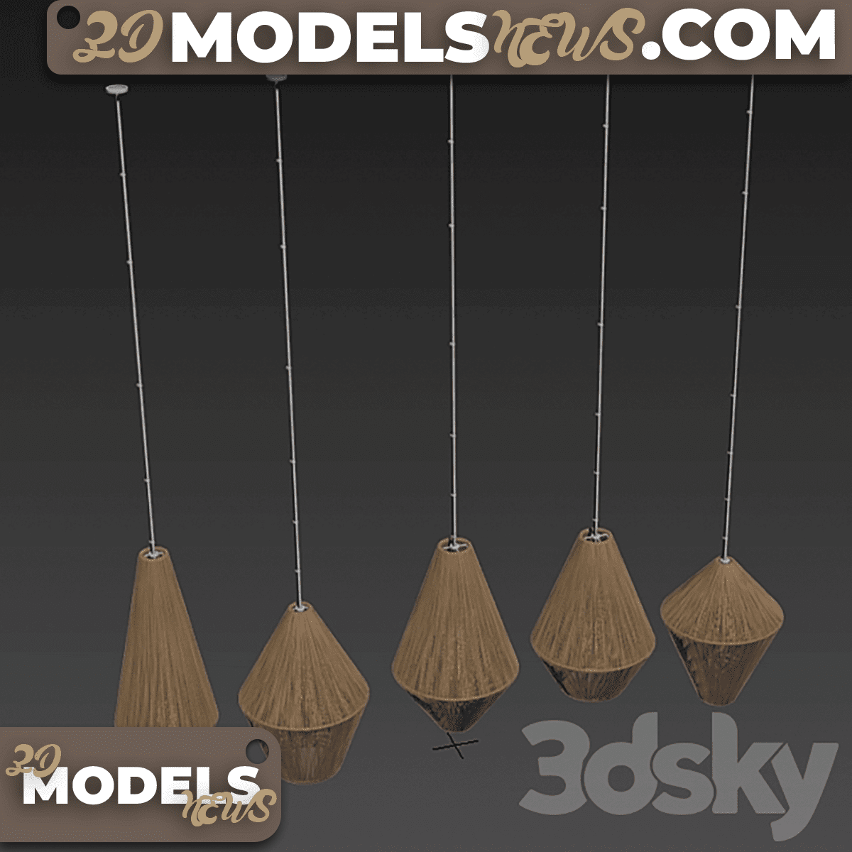 Lamp Model Wood Rattan Wicker Cone 7