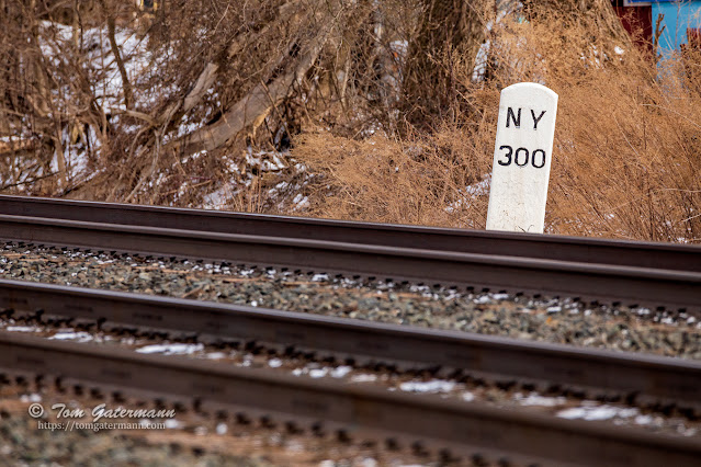 The old NYC milepost 300 stands about 500 feet east of Warners Road