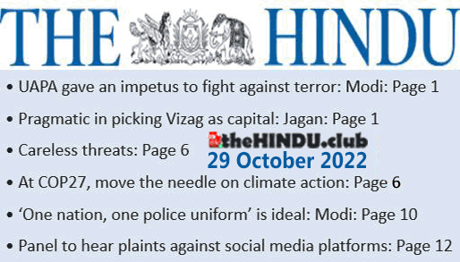 What UPSC Exam Aspirnts should read today in the hindu newspaper on 29 october 2022