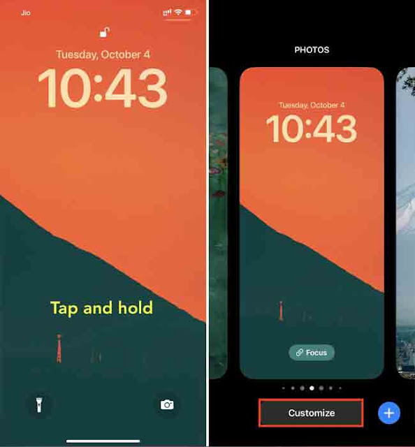 انقر مع الاستمرار لتخصيص شاشة قفل iPhone