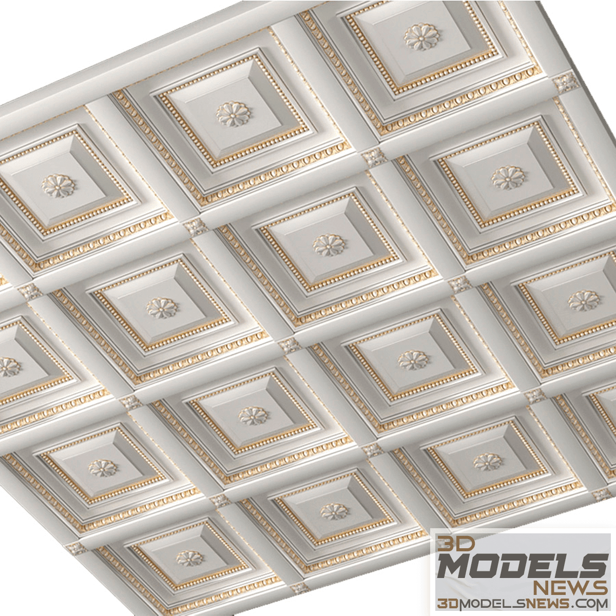 Classic coffered ceiling model with gilding 3