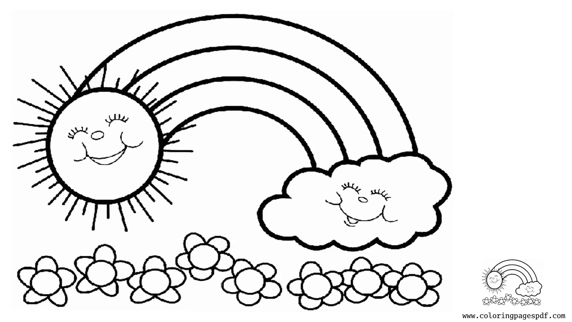 Coloring Pages Of A Rainbow Between Smiling Sun And Cloud
