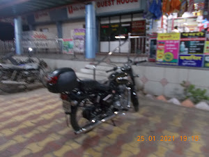 At Ajanta Hotel at Shikarpur village ln Bachau Taluka . Bike and Rider rest for the night.