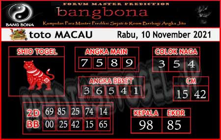 Prediksi Bangbona Toto Macau Rabu 10 November 2021
