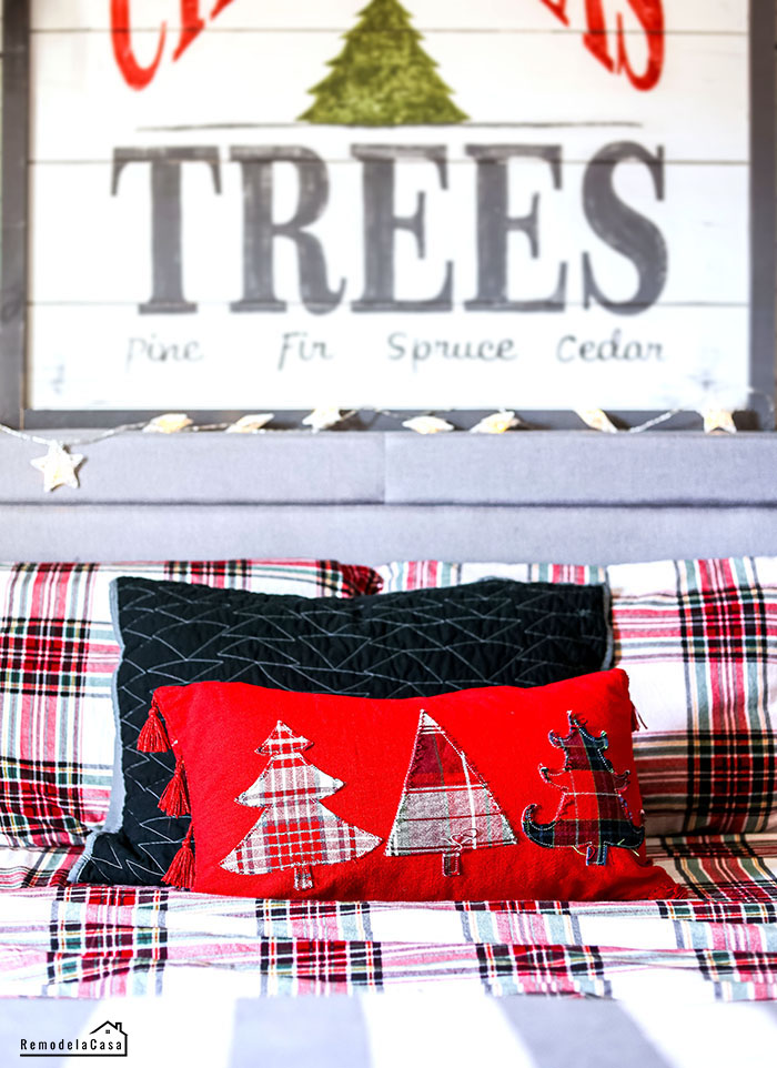 red plaid and black accents bedroom decor