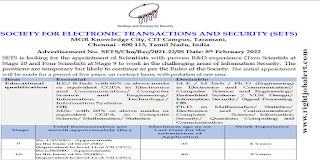 Electronics and Communication/ Computer Science and Engineering/ Information Technology/ Information Systems Jobs in SETS