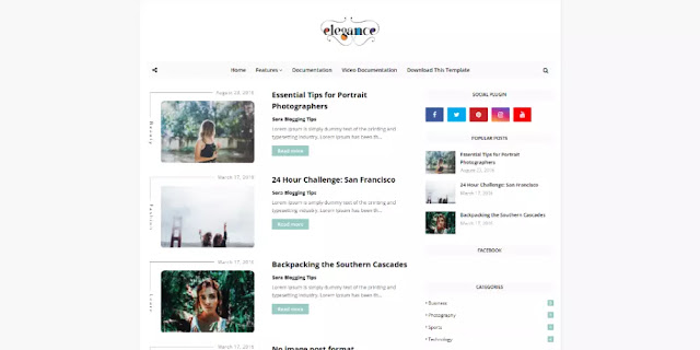Elegance is a clean, lightweight, and fully responsive Blogger template for fashion blogs or magazine sites.