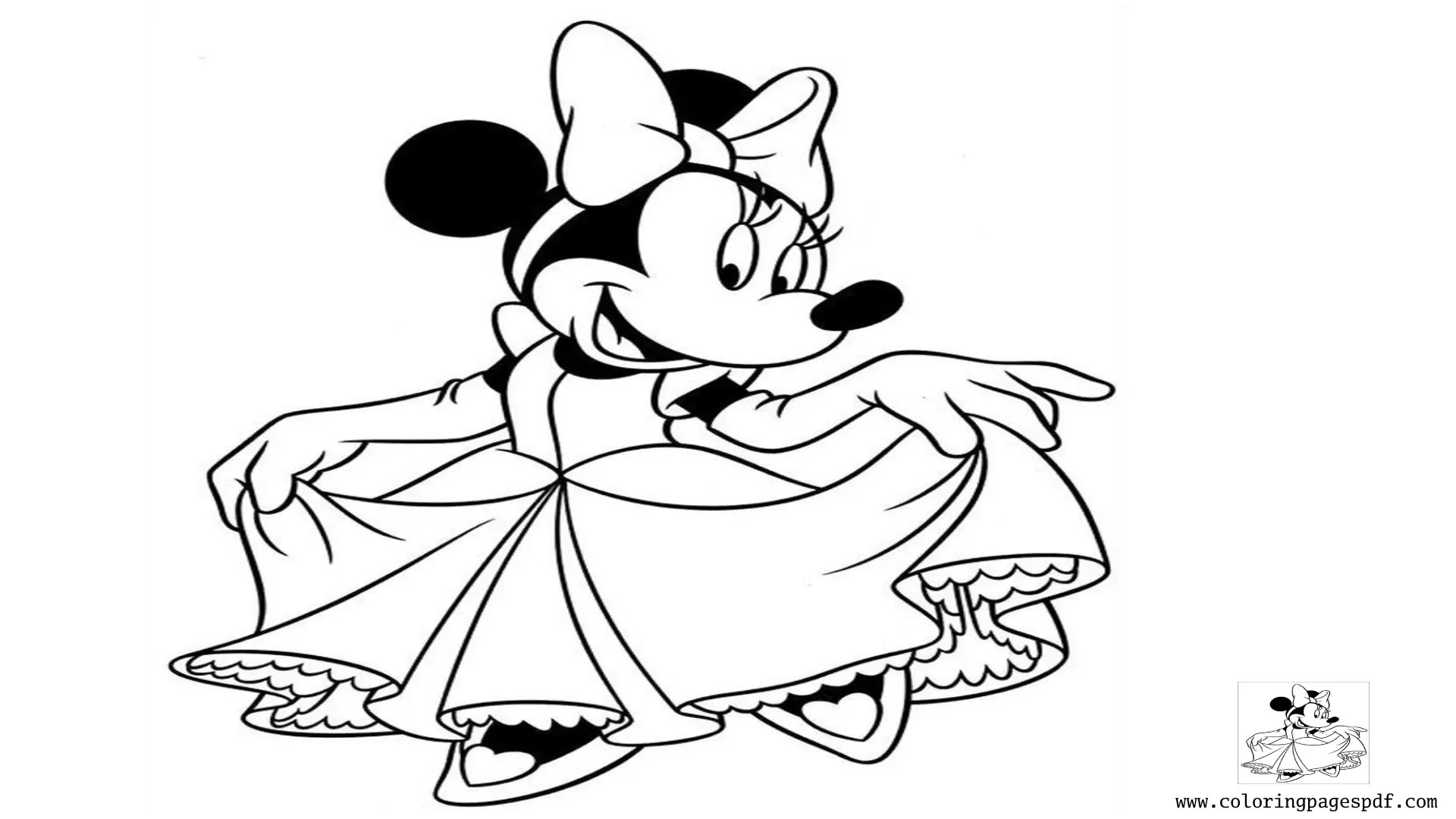 Coloring Pages Of Minnie Mouse In A Beautiful Dress