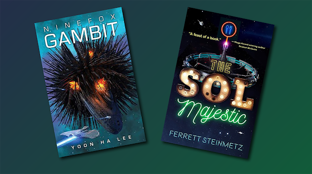 Book covers for “Ninefox Gambit” and “The Sol Majestic.”