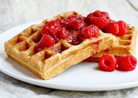 Brown Sugar Cornmeal Waffles with Fresh Raspberry Syrup Recipe