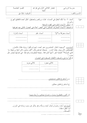 تحميل  تقييم لغة سنة خامسة ابتدائي الثلاثي الأول, امتحان قواعد اللغة  سنة خامسة أساسي الثلاثي الأول  pdf, تمارين قواعد اللغة سنة 5 ابتدائي