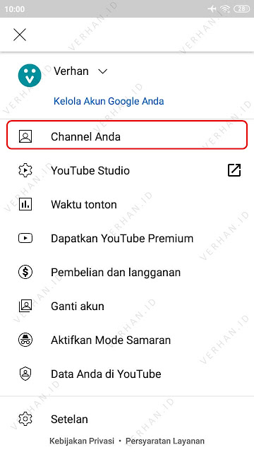 pilih menu channel anda