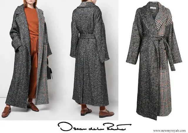 Queen Maxima wore OSCAR DE LA RENTA mixed check belted coat