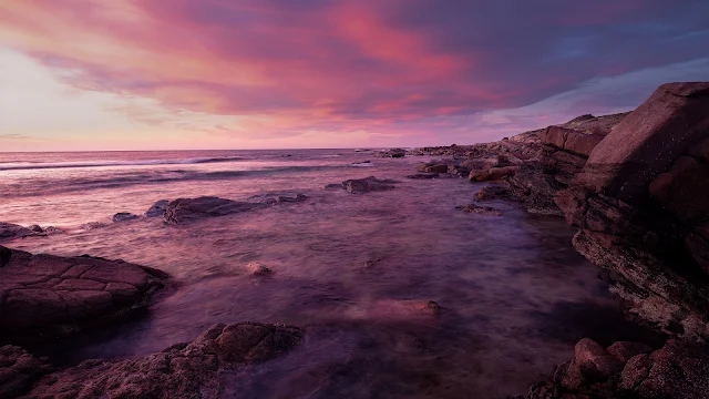 Wallpaper Pink Sky, Sea Rocks, Scenery