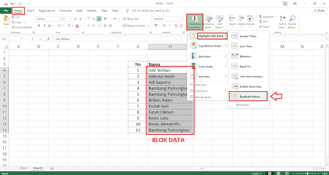 Cara Mengecek Adanya Data Duplikat (Ganda) Secara Otomatis di Microsoft Excel