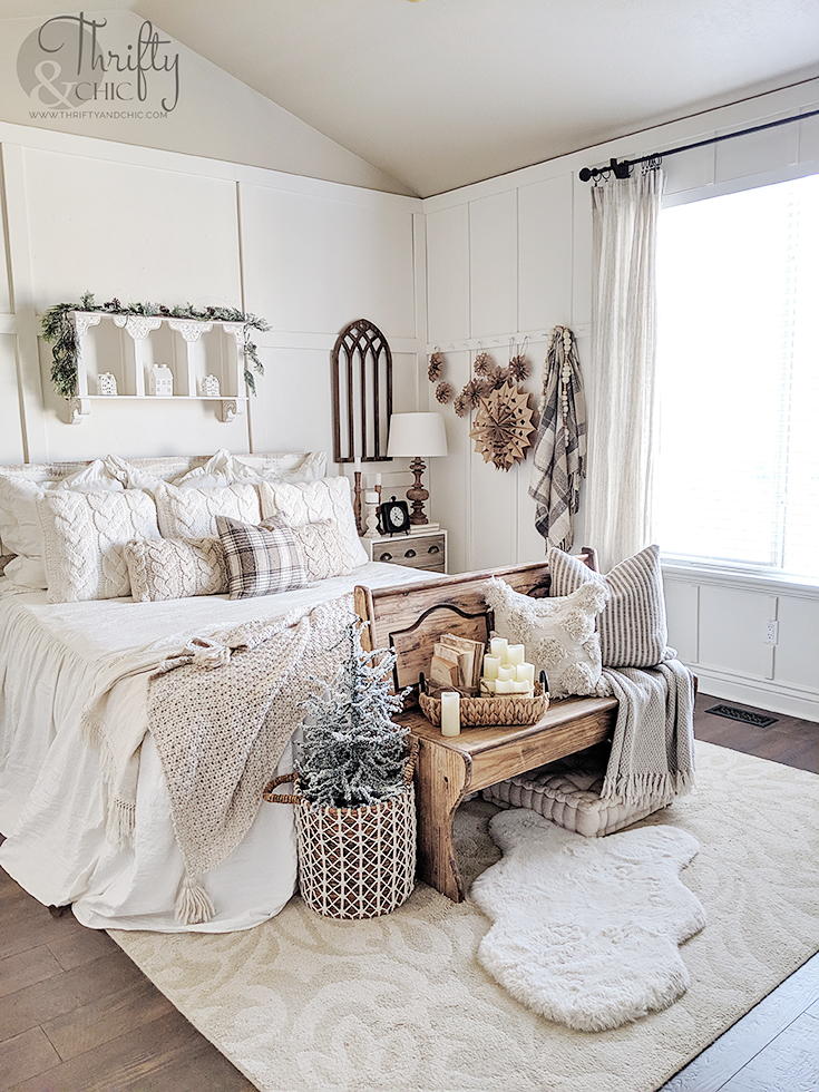 cozy master bedroom decor, floor to ceiling board and batten, board and batten wall, master bedroom wall ideas, farmhouse bedroom decor, cottage bedroom, master bedroom decor farmhouse, master bedroom design, vaulted ceiling ideas, cottagecore bedroom, shabby chic bedroom, vintage bedroom decor