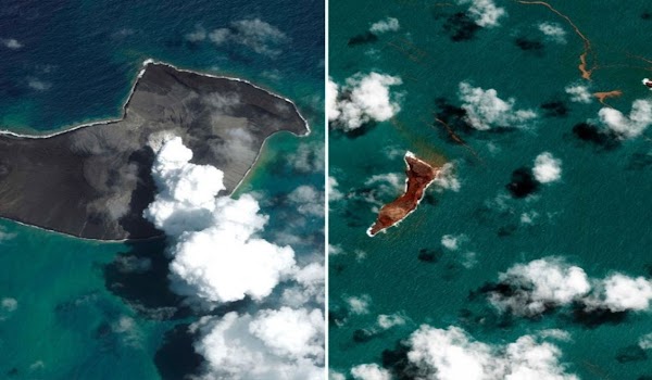 Satélite capturó como el océano se «tragó» a la isla del volcán de Tonga, se teme lo peor(FOTOS)