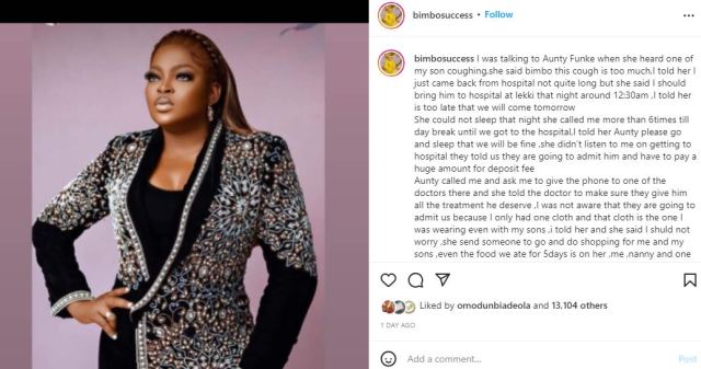 Actress, Bimbo Success pens emotional tribute to Funke Akindele for saving one of her twin sons