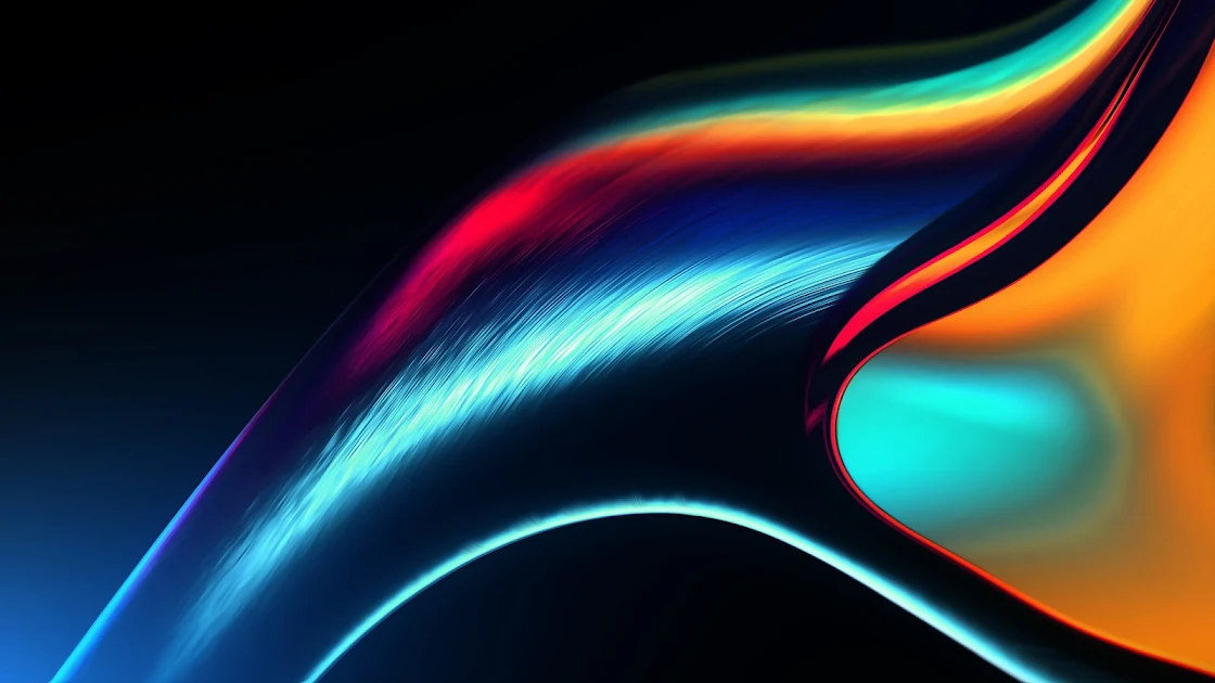 A mesmerizing 4K abstract wallpaper featuring a dynamic color wave that flows with an electrifying spectrum across a deep, dark background.