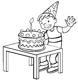 a boy with one candle birthday cake coloring page
