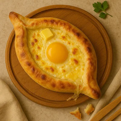 Khachapuri with egg yold in the middle