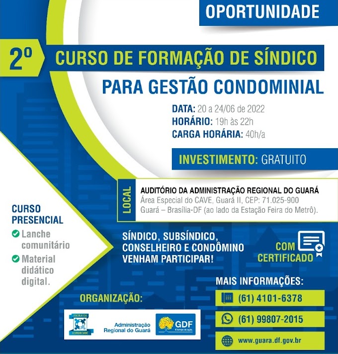 Escola da Comunidade da Administração do Guará oferece 200 vagas para o Curso de Formação de Síndicos