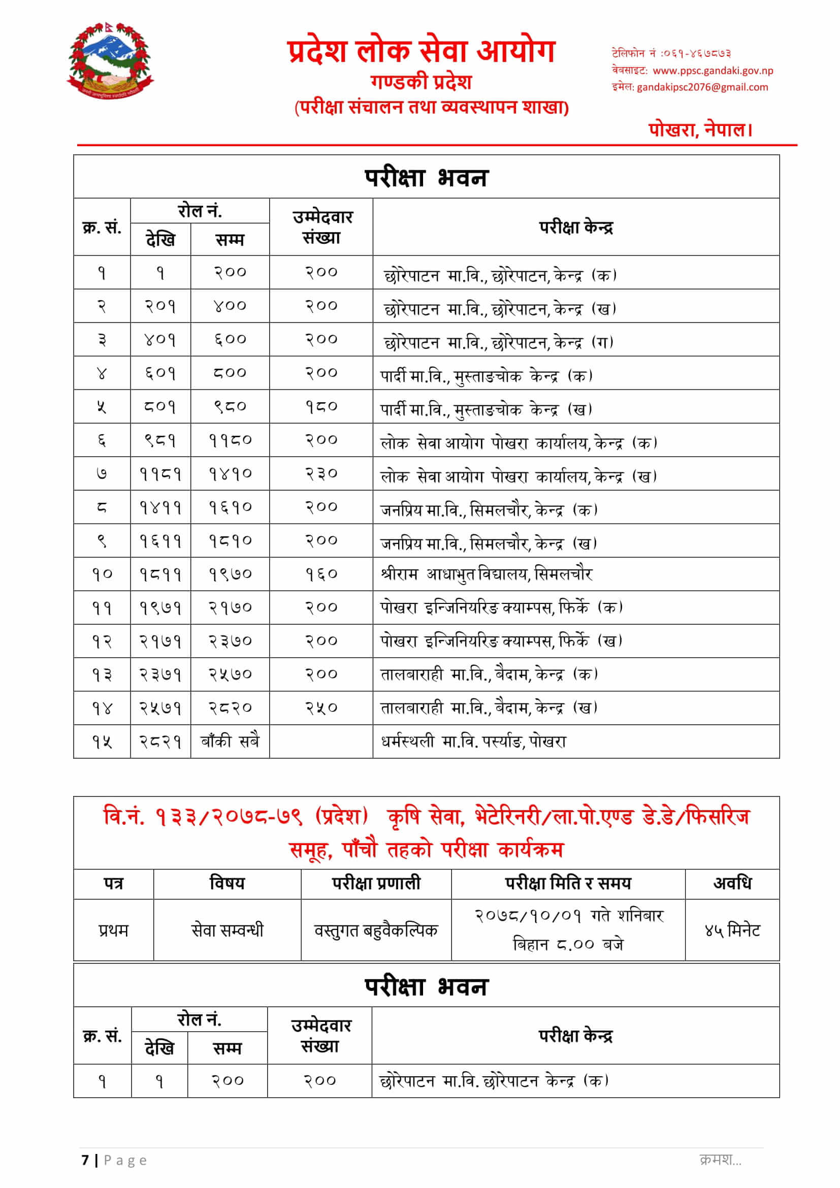 Gandaki Pradesh Lok Sewa Aayog Written Exam Center of 4th & 5th Level