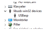 Aygıt yöneticisinde USBASP